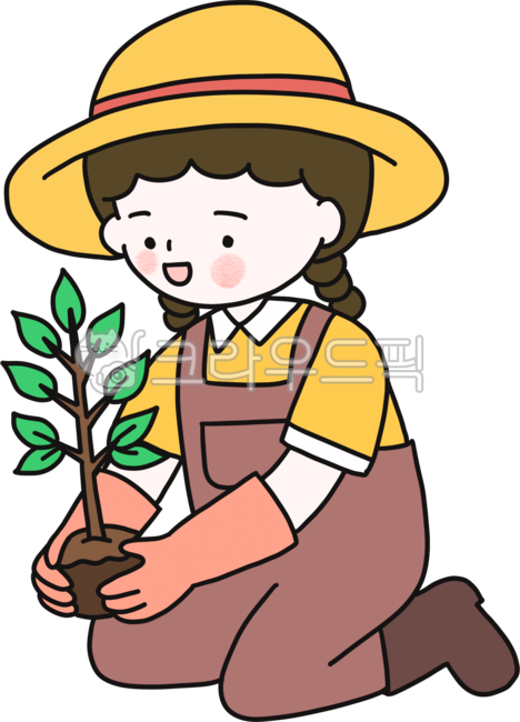 Arbor Day,Arbor Day illustration,April 5,farmer,farmer illustration,hat,gloves,boots,yellow,life,tree planting,Earth Day,human illustration,seedling,seedling illustration,tree,girl,little girl,young tree