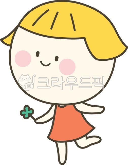 귀여운,여자아이,금발,표정,일상생활,이모티콘,캐릭터,스티커,네잎클로버,행운,희망,긍정