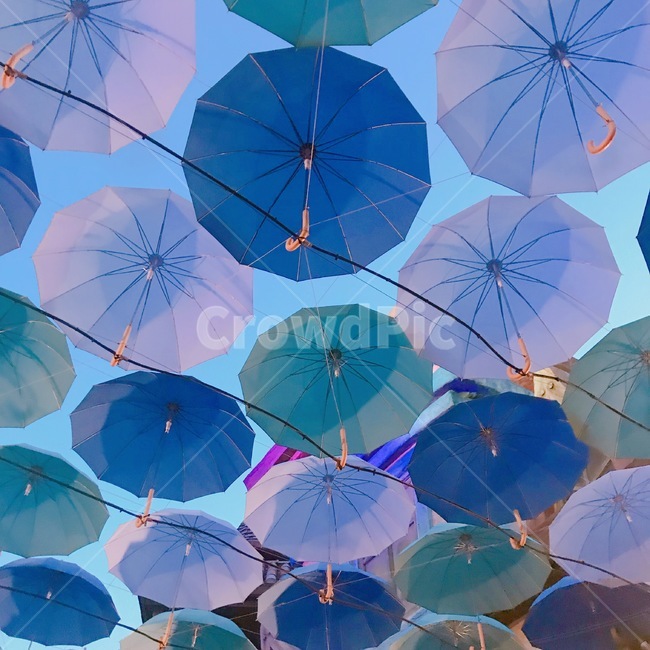 우산,놀이공원,알록달록,색감,푸른,파란