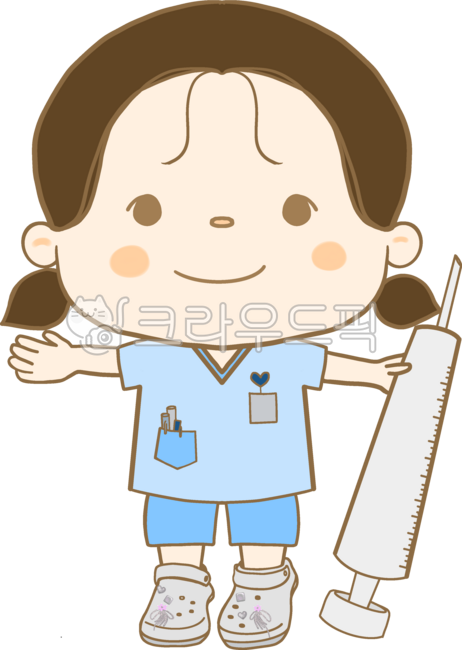 손그림,드로잉,여자그림,간호사,병원,주사,주사들고있는,대학병원,보건소,예방접종,감염,위생,유니폼