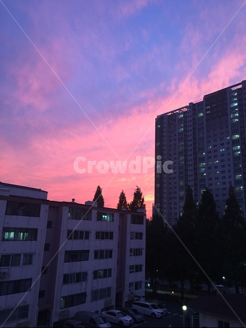 아파트,해질녘,석양,노을,일몰