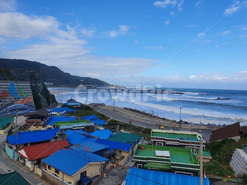 바다,파도,wave,어촌,village,지붕,seacolorfulroofblue