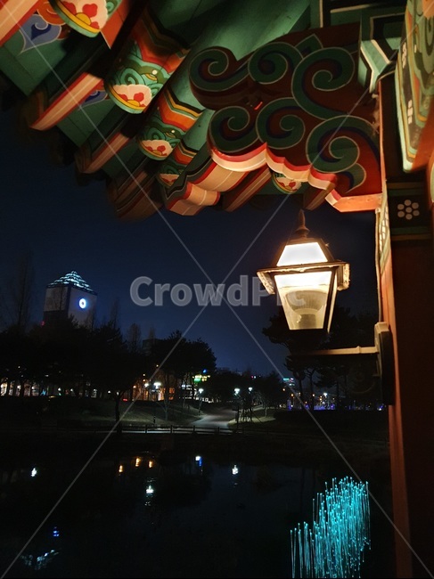 architecture,temple,lantern,korea,tradition,night,건축물,사원,한국,전통,유림공원,한옥,처마,전등,밤,공원,호수,park,lake