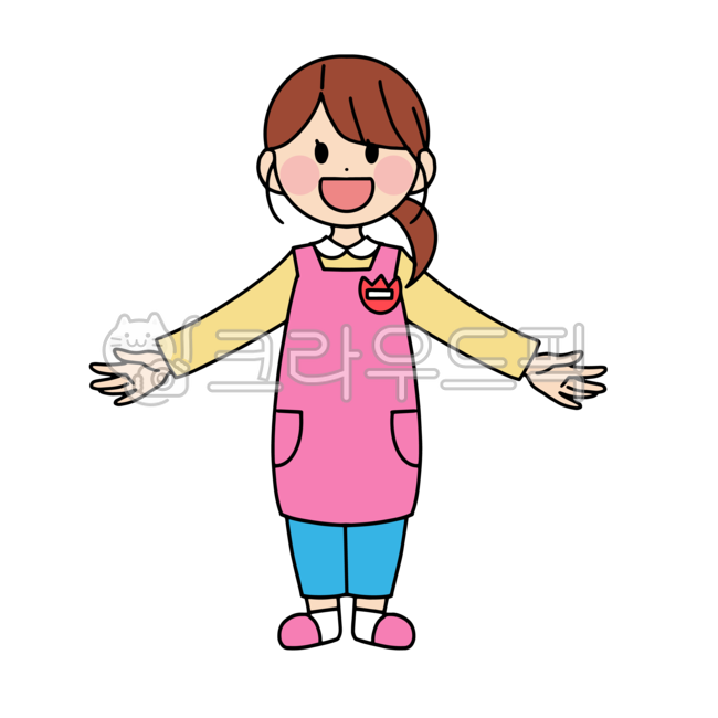 선생님,교사,직업,유치원교사,어린이집교사,선생님캐릭터,인물,사람,여자,여성,앞치마,환영,슬리퍼,놀이선생님,손그림,디자인소스