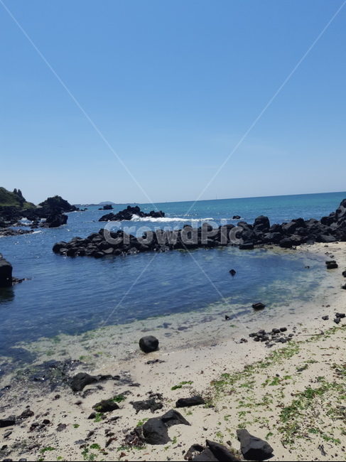 해수욕장,백사장,바다,제주도,해변,수평선,올레길,7코스,현무암,하늘,날씨,맑음