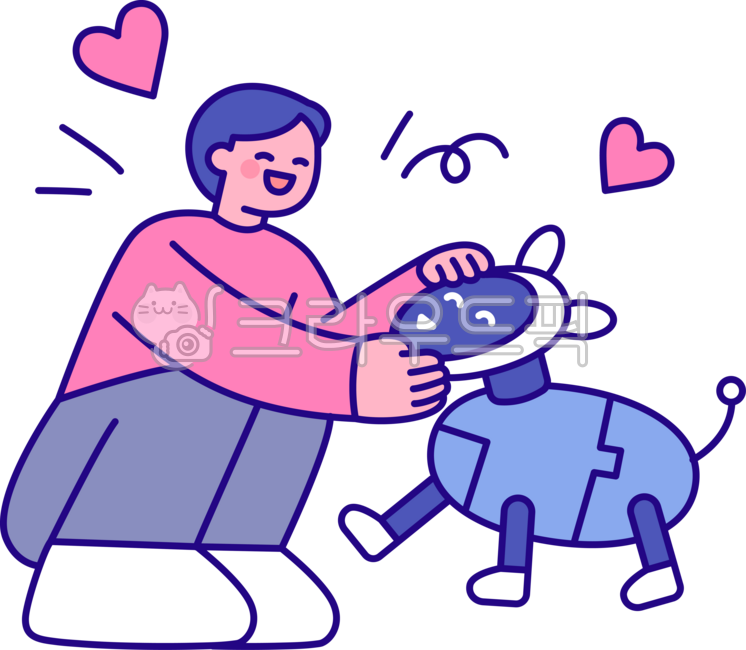 외곽선,심플,단순한,일러스트레이션,인공지능,미래기술,ai,과학,기술,미래,테크놀로지,로봇,편리한,라이프스타일,돕다,도움,정보,생활,애완동물,반려견,로봇강아지,쓰다듬다,귀여운,애정,강아지,반려로봇