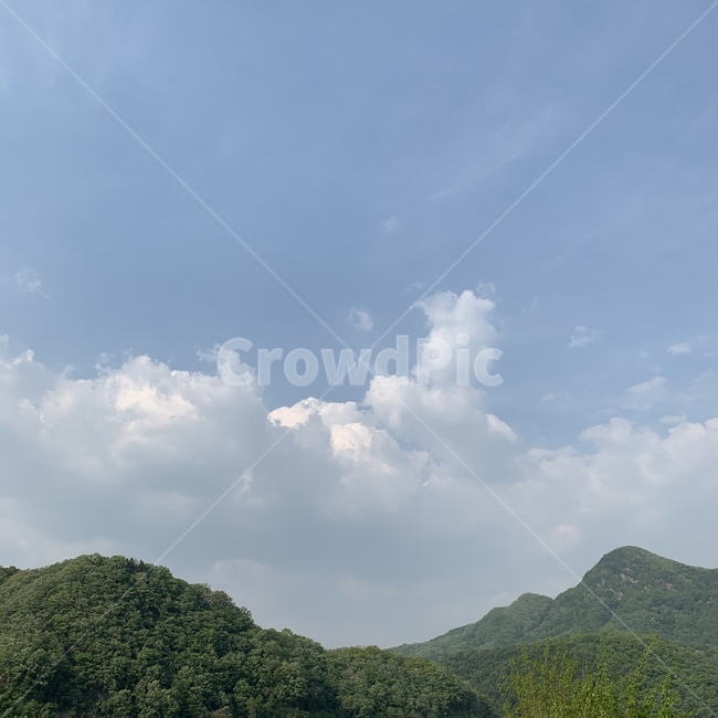 하늘,나무,구름,뭉게구름,해,산,자연