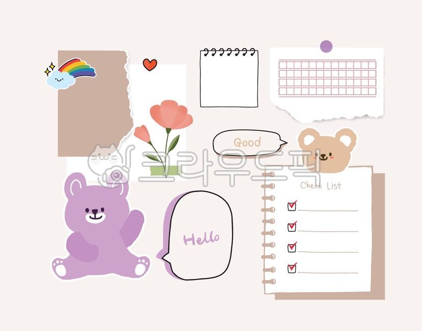 다이어리,다꾸,다이어리꾸미기,디자인소스,아이콘,메모지,포스트잇,노트,종이,사무용품,클립,스티커,라벨,캘리그라피,캘리,인사말,인사글,곰인형,곰,캐릭터,꽃,무직,체크
