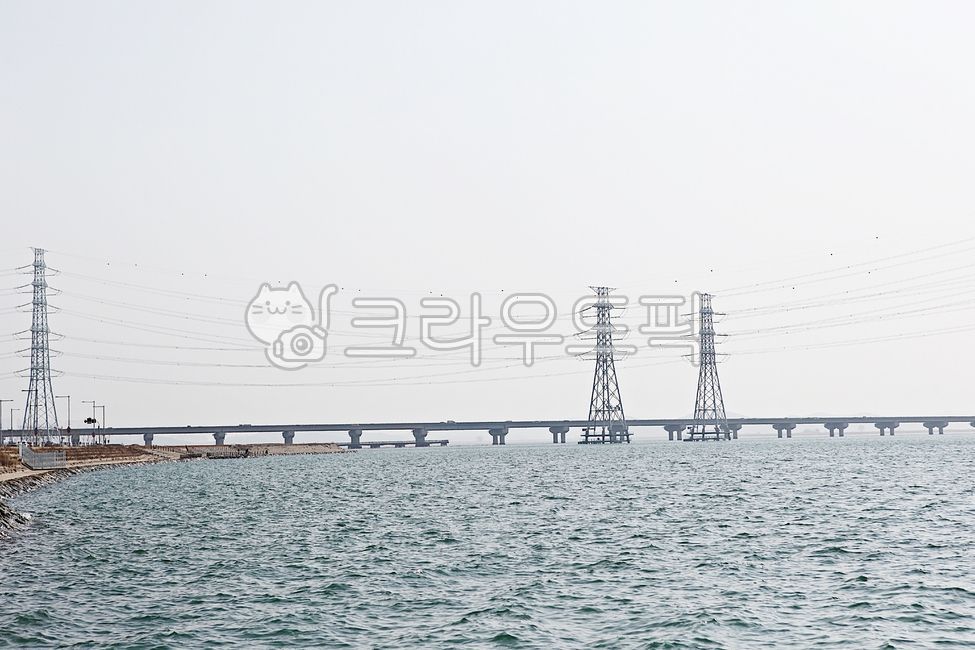 high voltage current,sea water,high voltage line,electric current,wire,Sihwa Convoy Tower,nature,sight,electricity,transmission tower,Sihwa Lake