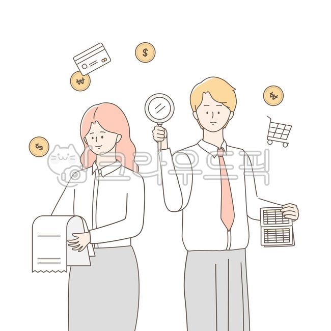 비즈니스,비지니스,회사,동료,회사동료,캐릭터,라인,일러스트,그래픽,연말정산,업무,line,illustration,graphic,business,character,여자,남자,사람,woman,man,people,넥타이,셔츠,necktie,shirt,회사원,아이콘,icon,소득공제,13월,계산,통장,종이,블라우스,돋보기,돈,머니,money,커플,couple,라인일러스트,그룹,벡터,vector,company,마케팅,marketing