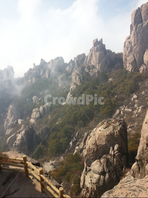중국,노산,라오산,산,풍경,절벽
