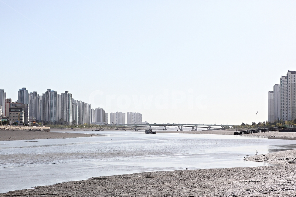 어선,배,선박,고기잡이배,물결,갯벌,바다,다리,풍경,자연,아파트