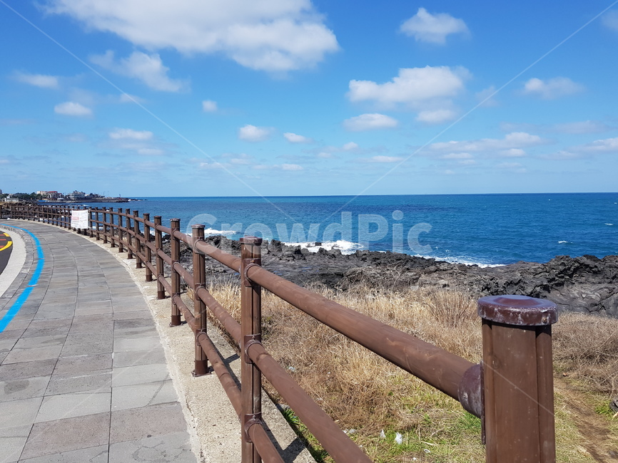 제주도,트레킹,난간,깨끗함,바다길