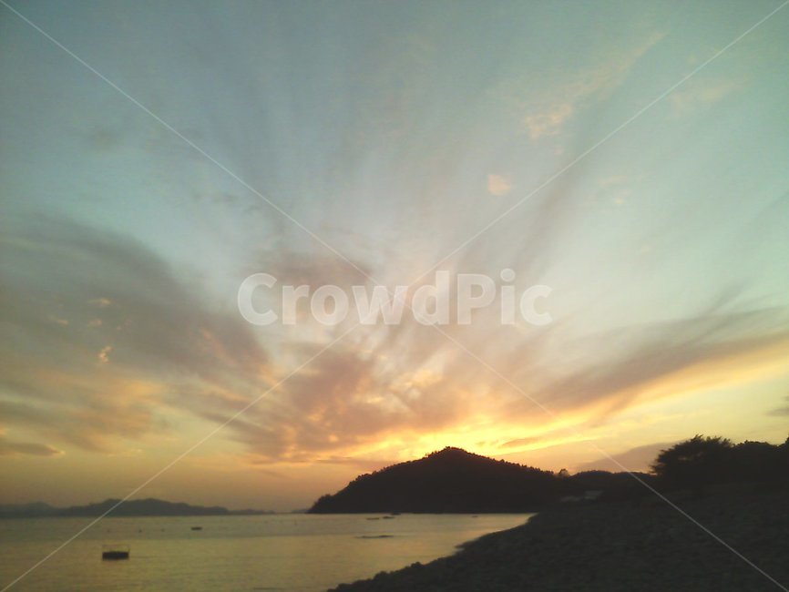 역광,석양,하늘,노을,구름,자연,풍경,nature,landscape,outdoors,옥외,land,땅,ocean,대양,sea,바다,water,물,shoreline,해안선
