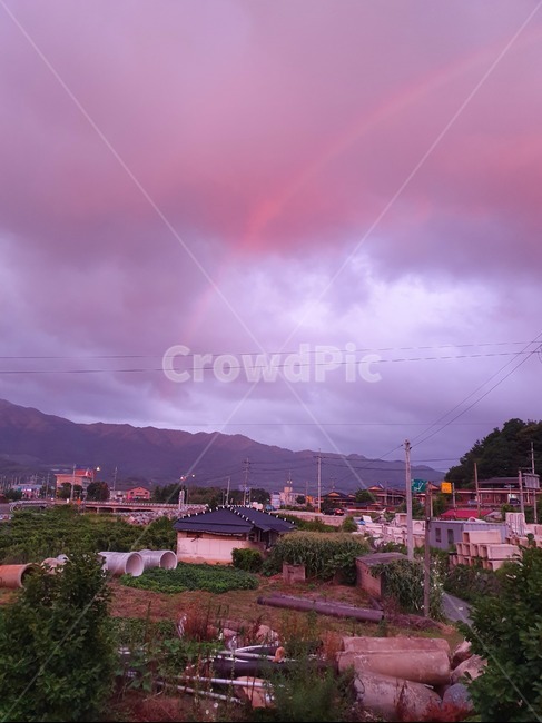 무지개,비온뒤,노을,구름,풍경,시골,마을,풍경,landscape,country,rural,town