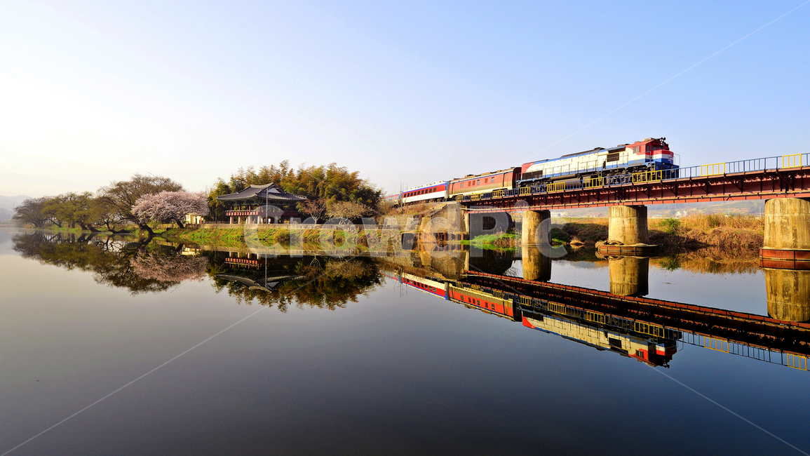 전남,화순,영벽정,봄,벚꽃,반영,기차,철로,railway,철도,transportation,교통,rail,레일,traintrack,기찻길,교통,교통수단,traffic,transportation