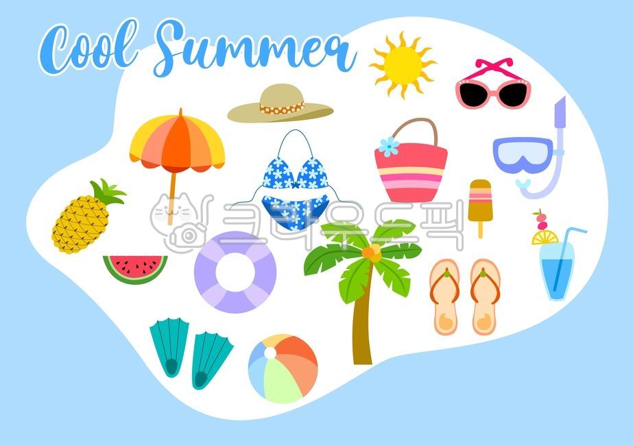 여름,여름일러스트,아이템,여름아이템,쿨썸머,썸머,일러스트,야자수,선그라스,선글라스,튜브,수박,파인애플,과일,슬리퍼,신발,음료수,아이스크림,비치볼,오리발,수영복,비키니,가방,태양,해,파라솔,비치백,물안경,모자,밀짚모자,나무,식물,야자,쿨,행사,여름이벤트,해변,바다,블루,summer