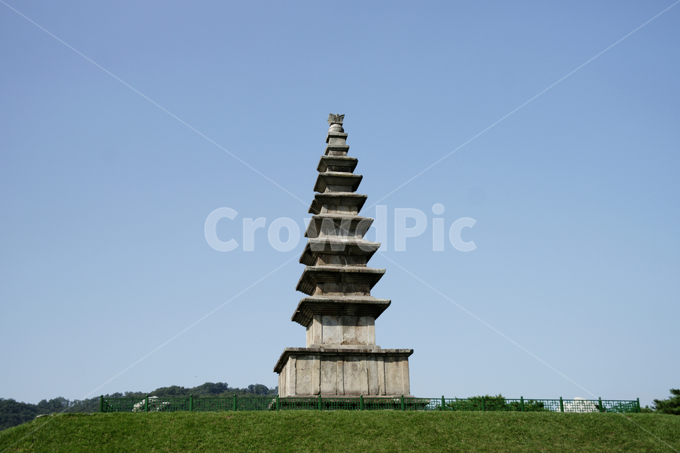 grass,building,건물,spire,첨탑,tower,architecture,뾰족한탑,steeple,중앙탑,석탑,탑,국보제6호,7층석탑,통일신라시대,탑평리,하늘,잔디,불교,유적