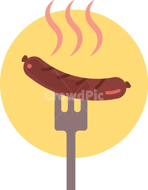 소세지,아이콘,연기,증기,김,포크,꽃힌,원,동그라미,맛있는,음식,간식,정크푸드,패스트푸드,핫도그,구운,그래픽,일러스트레이션,graphic,illustration