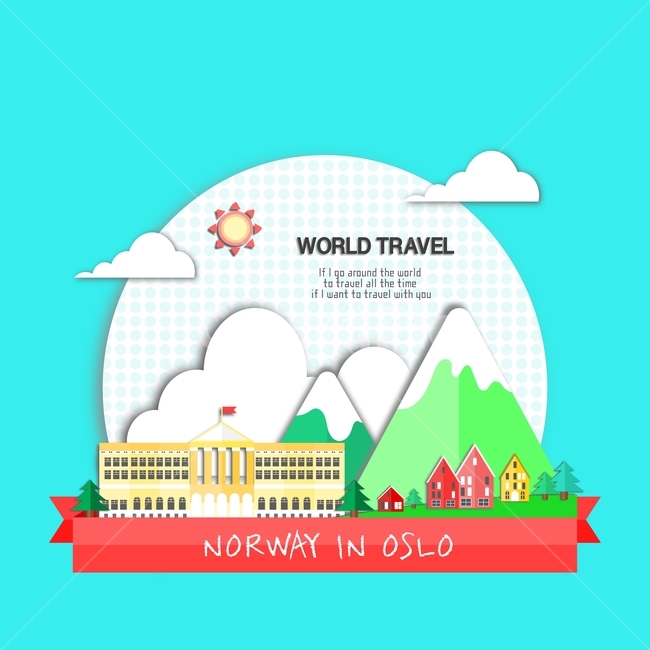 Oslo,Norway,Grand Hotel,flat design,vacation,land mark,travel