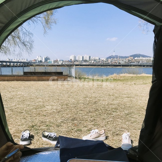 한강,텐트,감성,가을,풍경