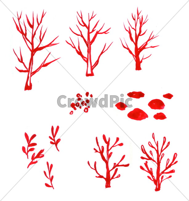 손그림,물감그림,handdrawing,watercolor,빨강,red,빨강색,나무,tree,나뭇가지,bough,twig,sprig,branch,나뭇잎,leaf,foliage,umbrage,원,circle