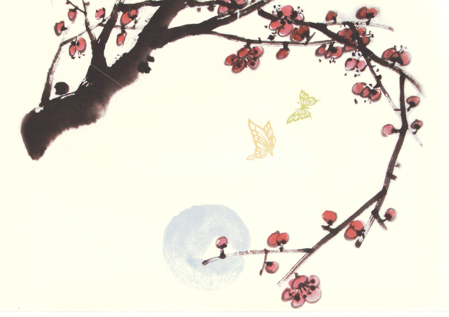 매화,한국화,나비,달,붉은매화,봄꽃,한국전통,한국문화,korean traditional,korean culture
