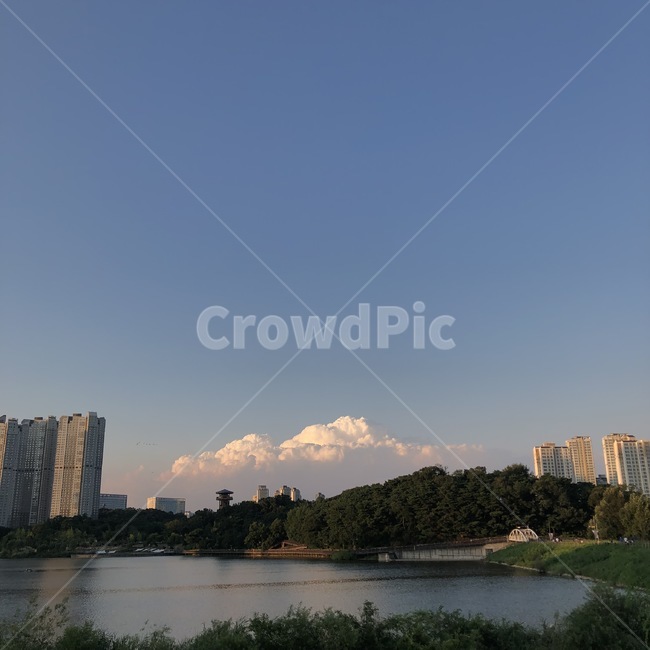 도심,호수,공원,구름,오후