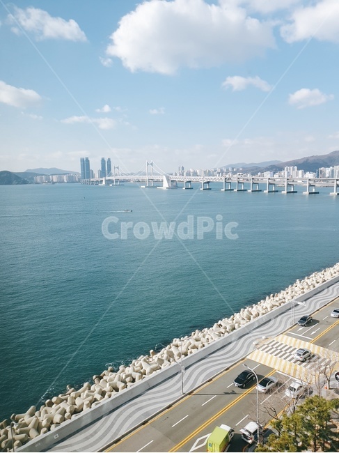 바다,하늘,구름,도로,풍경