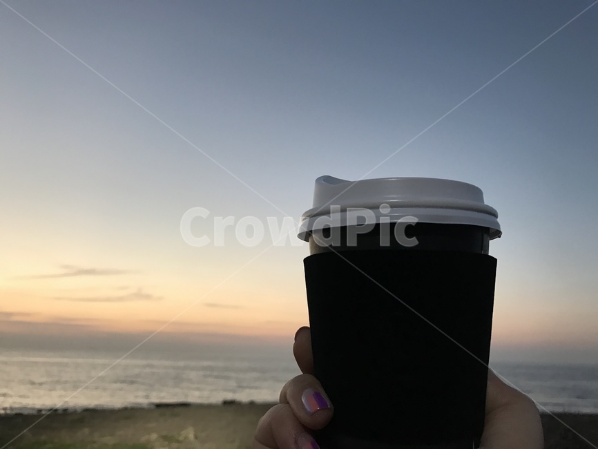 바다,자연,커피,손,노을