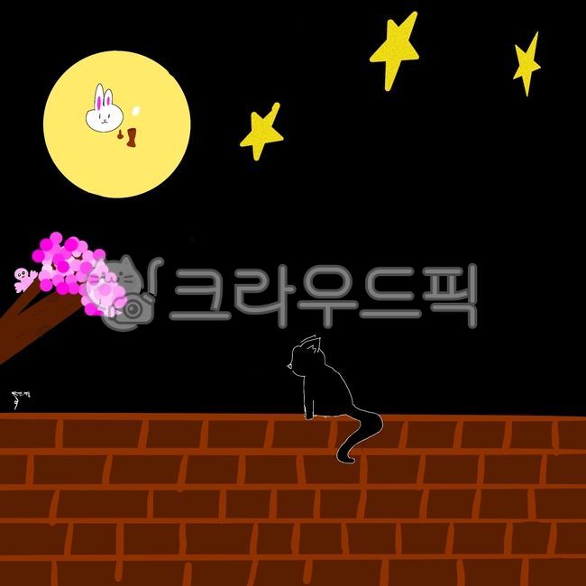 night cat,full moon,cartoon,night,comic book,cute,fence cat,moon,cat on the fence,Black cat,cat,illustration,brick,cherry blossom,comic,moonlit night