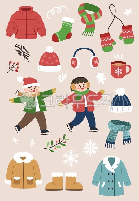 Winter fashion,cute illustrations,warm colors,winter icons,winter illustrations,coats,padding,scarves,gloves,knit hats,earmuffs,fur boots,hot chocolate,snowflakes,winter girls,winter boys,winter supplies,winter clothing,winter clothes,C
