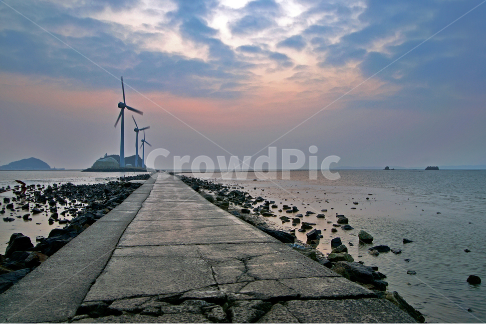 탄도항,서해안,일몰,갯뻘,탐방로,안산시,누에섬,풍력발전기,에너지산업,energy industry