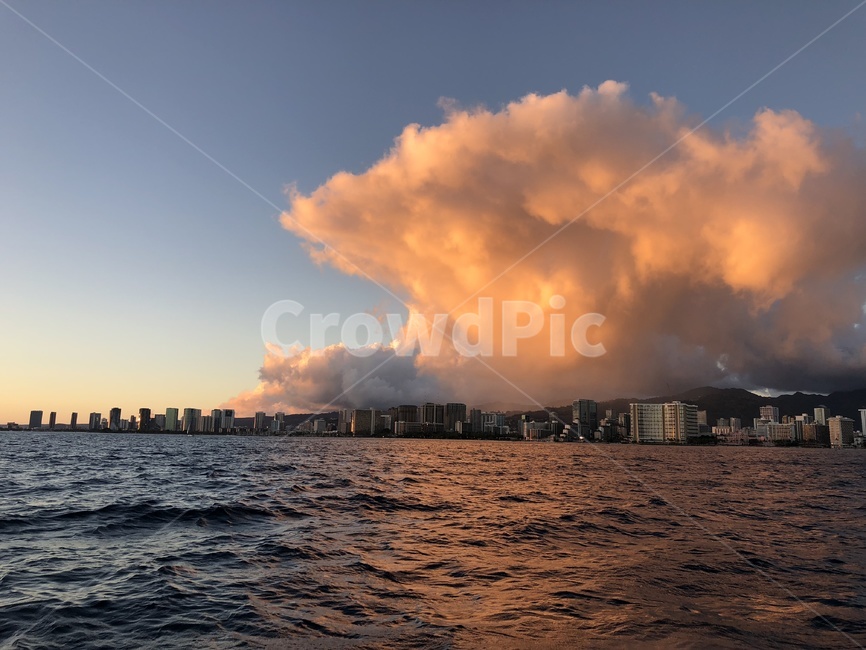하와이,일몰,하와이풍경,하와이바다,휴양지,바다,도시,풍경,city,landscape,weather,날씨,nature,자연,cloud,구름,outdoors,옥외,cumulus,적운,sky,하늘