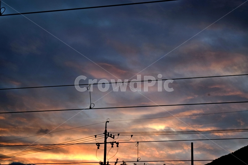 하늘,노을,기차역,구름,풍경,자연,풍경,nature,landscape,cable,케이블,power lines,전력선