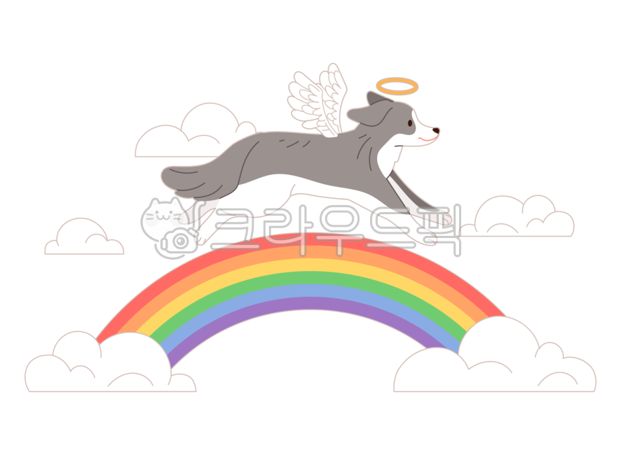 반려동물,죽음,일러스트,무지개다리,천국,구름,천사,날개,사후세계,이별,작별,떠난,강아지,개,반려견,무지개,건너는,걸어가는,달리는,png,컨셉,pet,펫,애완동물