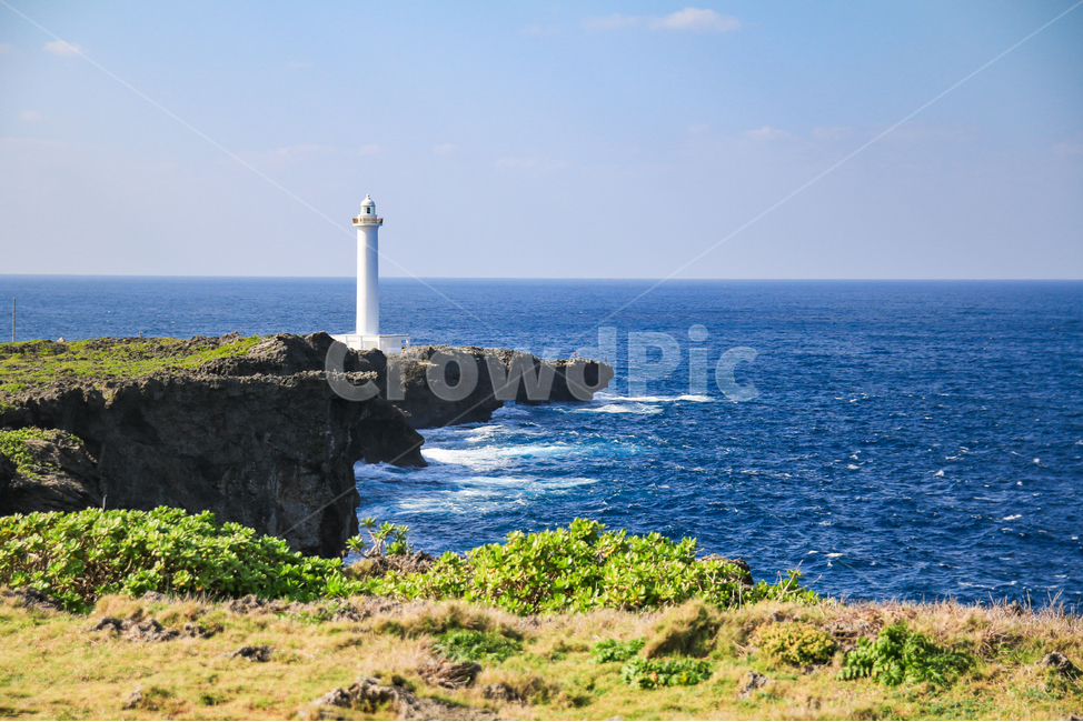 tide,blue sky,japan,Lighthouse,peaceful,wave,cloud,beautiful,Janpa Lighthouse,Beach,sight,Zanpa Park,park,sky,Cape Janpa,coastline,Cliff,nature,white clouds,horizon,ocean,blue,Okinawa,waterfront,coastal cliffs