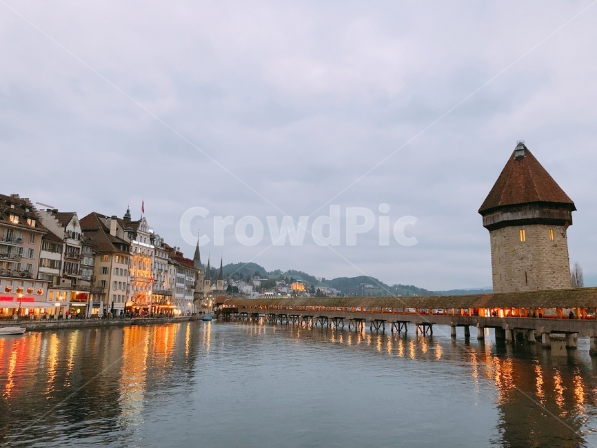 교각,pier,야경,루체른,카펠다리,luzern