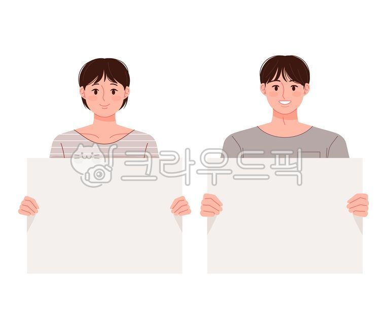보드,종이,플래카드,배경,사람,인물,캐릭터,일러스트,백그라운드,보드지,발표,텍스트박스,프레임,페이퍼,여자,남자,남녀,커플,여성,남성,보여주는,들고있는,메세지,비어있는,빈,포스터,현수막,배너,손,웃고있는,미소,하드보드,흰색,젊은,청년,대학생,비즈니스,비지니스,벡터