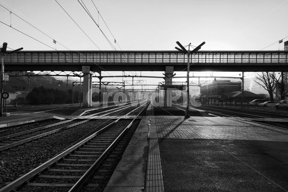 기차역,기차,기찻길,역,간이역,아침,일상,흑백사진,흑백,모노톤,monochrome,black and white,교통,교통수단,traffic,transportation,railway,철도,train track,rail,레일