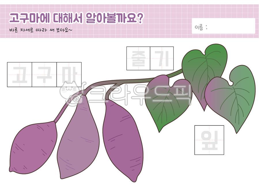 Sweet potato,sweet potato lust,sweet potato activity sheet,sweet potato activity design,sweet potato Korean writing,sweet potato Korean practice,sweet potato kindergarten activity sheet,daycare activity sheet,fall activity sheet,sweet potato expe