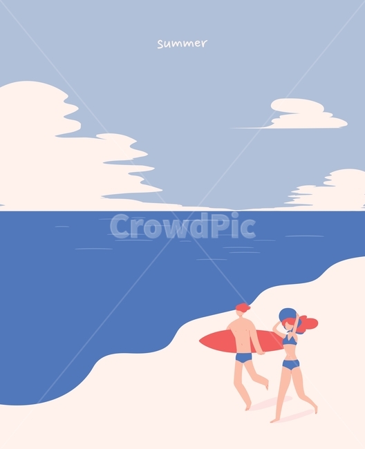 해변,바다,여름,수영,수영복,여자,남자,사람,캐릭터,배경,구름,하늘,파도,모래,해수욕장,서퍼,서핑,서핑보드,비키니,모래사장,일러스트,벡터,플랫,심플,디자인소스,백그라운드,풍경,summer,그래픽,일러스트레이션,graphic,illustration