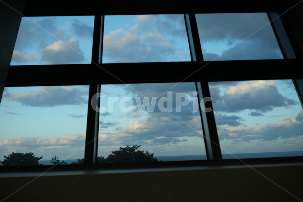 창밖풍경,바다,구름,해질녘,창문,window