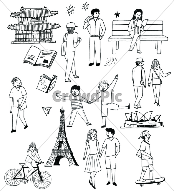 펜화,pendrawing,draw,손그림,handdrawing,person,handpainting,korea,한국,벤치,bench,에펠탑,자전거,eiffeltower,bicycle,bike,cycle,호주,australiabook,friend,친구,종이비행기