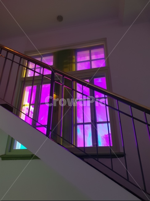 색감,color,창문,계단,purple,보라색,인테리어,전시,몽환적인,분위기,손잡이,창틀,빛,window