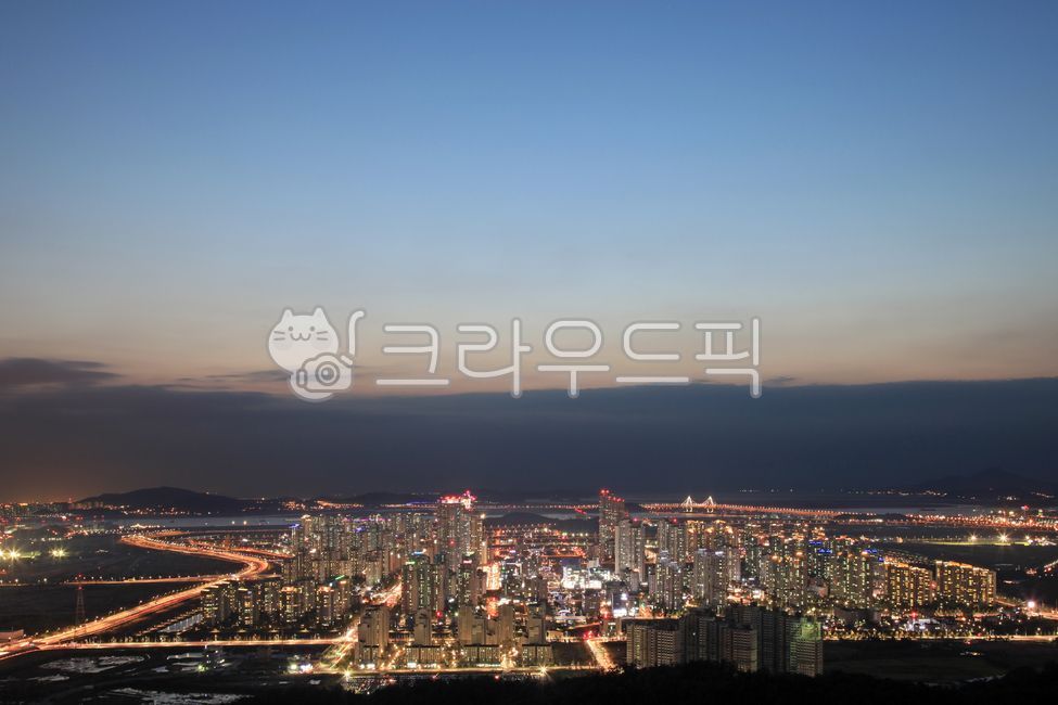 night view,high rise apartment,city,housing,Cheongna International City,skyline,scenery,top angle,house,building,sea,road,cityscape,lights,high view,Korea,sky,highrise building,top view,Incheon,real estate,downtown,Seogu,Yeongjong Bridge,new town,backgrou