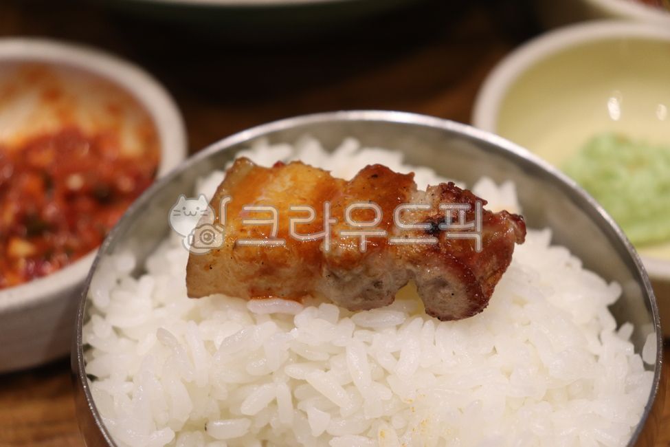 pork belly,meat,Ogyeopsal,pork,rice,food