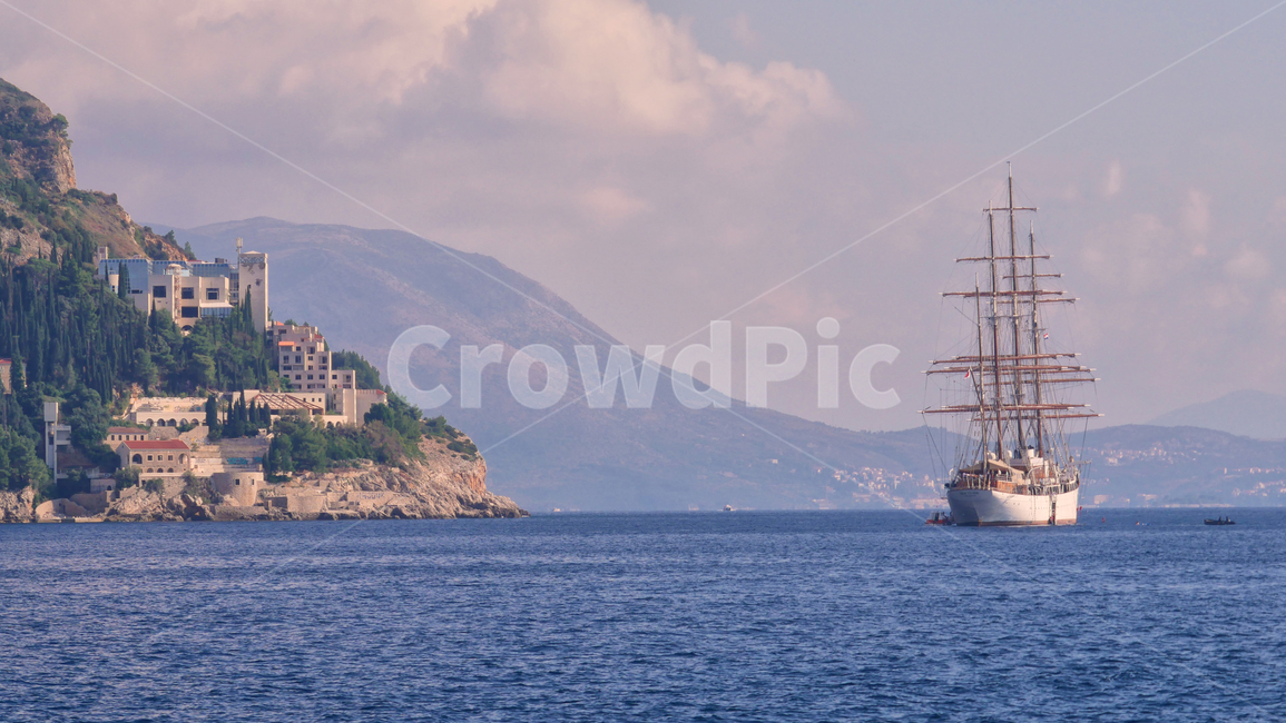 유럽,크로아티아,두브로브니크,하늘,경치,바다,산,풍경,범선,landscape,sea,outdoors,해외,외국,세계,foreign,oversea,world,교통,교통수단,traffic,transportation