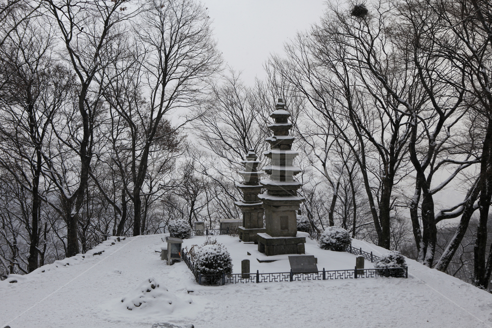 계룡산,남매탑,흰눈,탑,겨울,평화,설경,겨울,계절,winter,season,한국전통,한국문화,korean traditional,korean culture,조각상,동상,석상,조형물,statue,bronze statue,stone statue