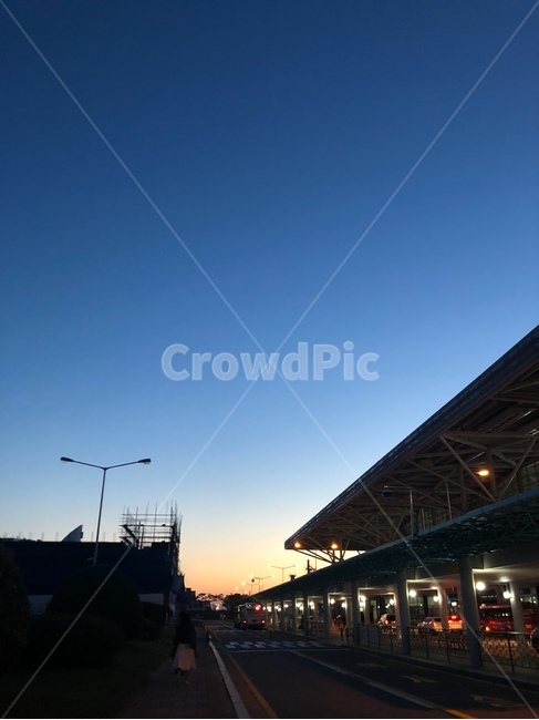 공항,새벽,하늘,차,길